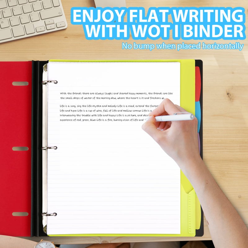 WOT I 1-Pack Telescoping 3 Ring Binder Notebook - Customizable Cover, 5 Dividers & Pocket Folder in One Slim Organizer (60 Sheets Included), Red - Image 3